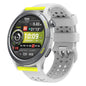 Smartwatch with a gray band and yellow accents on a white background