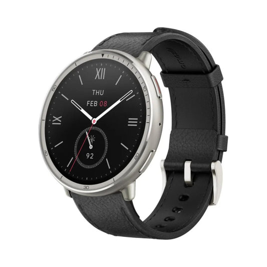Smartwatch with black strap on a white background