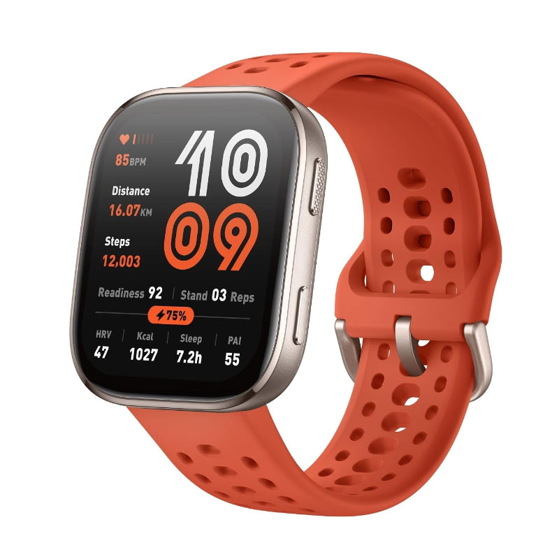 Smartwatch with an orange band on a white background
