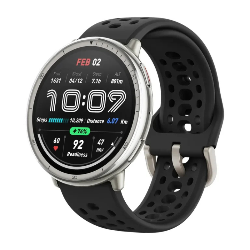 Smartwatch with a black band on a white background