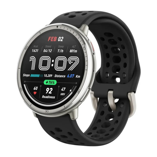 Smartwatch with a black band on a white background