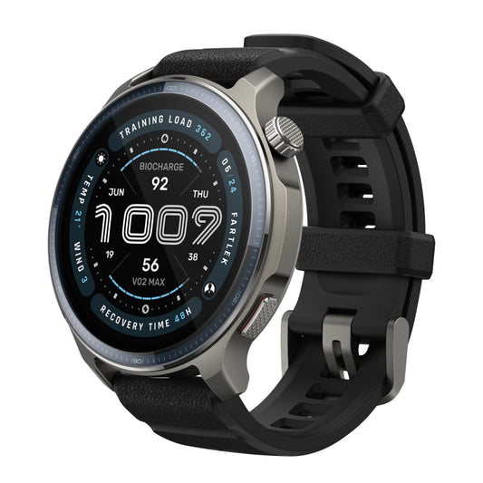 Smartwatch with a black strap on a white background
