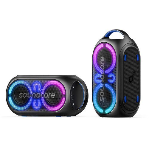 Anker Rave Partycast Bluetooth Speaker with colorful lighting on a white background