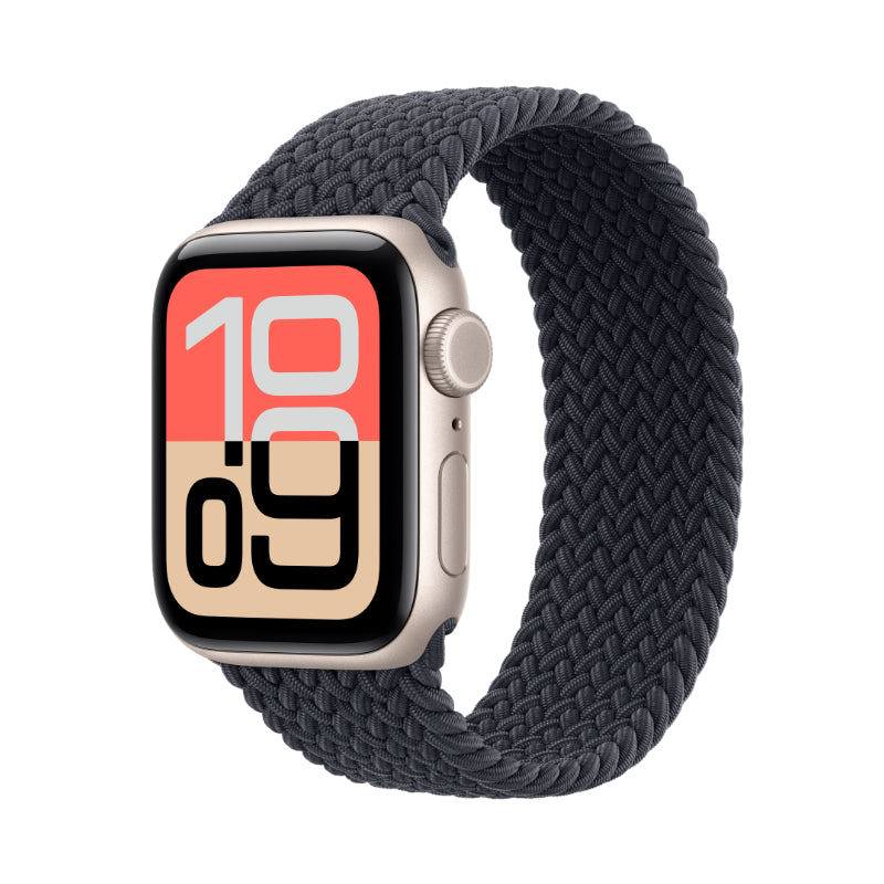 Smartwatch with a braided dark blue band on a white background