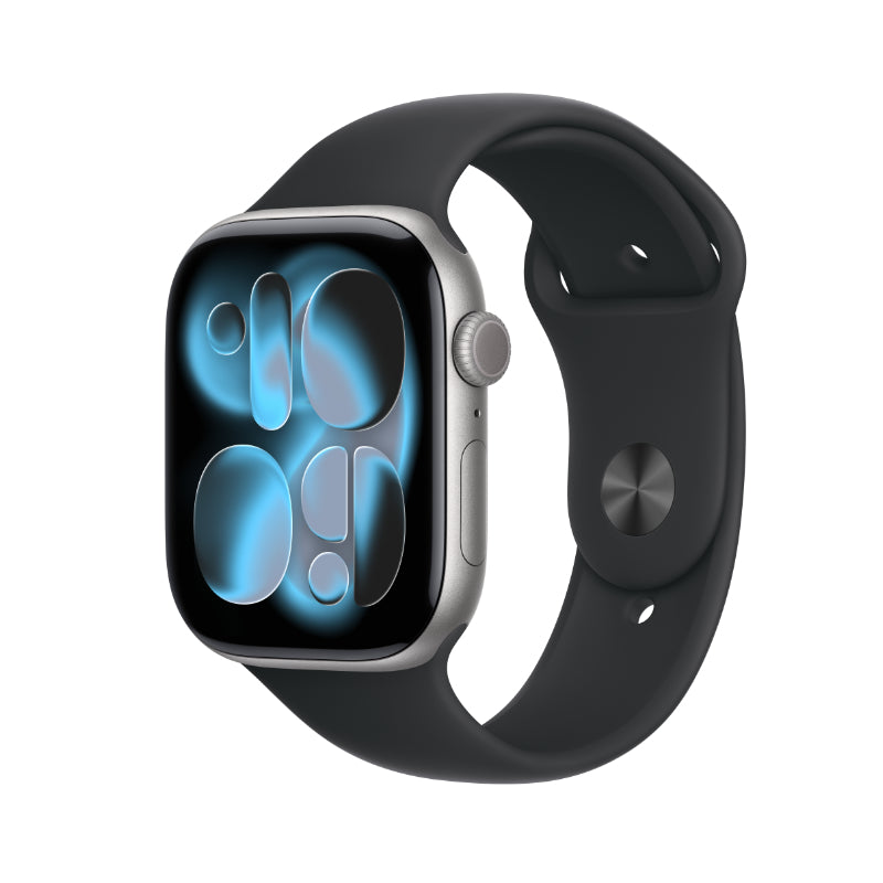 Smartwatch with a black band on a white background