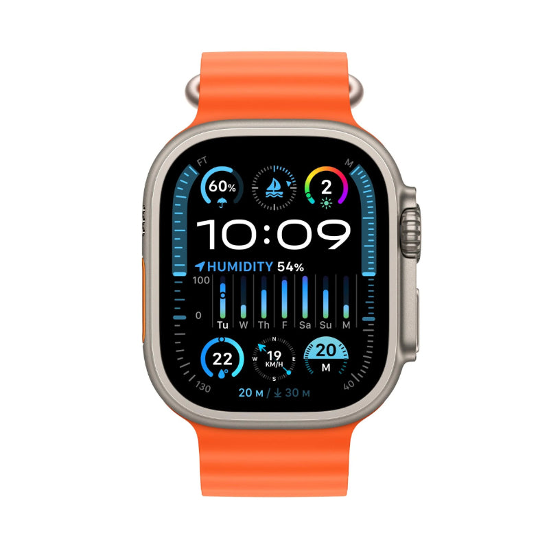 Smartwatch with an orange band on a white background