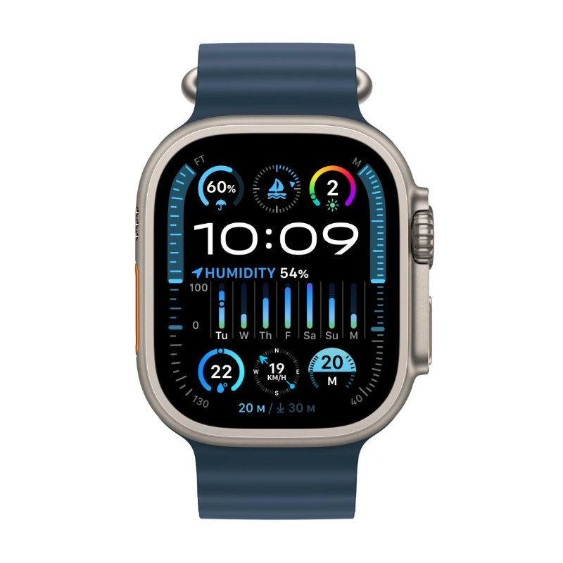 Smartwatch with a blue band on a white background