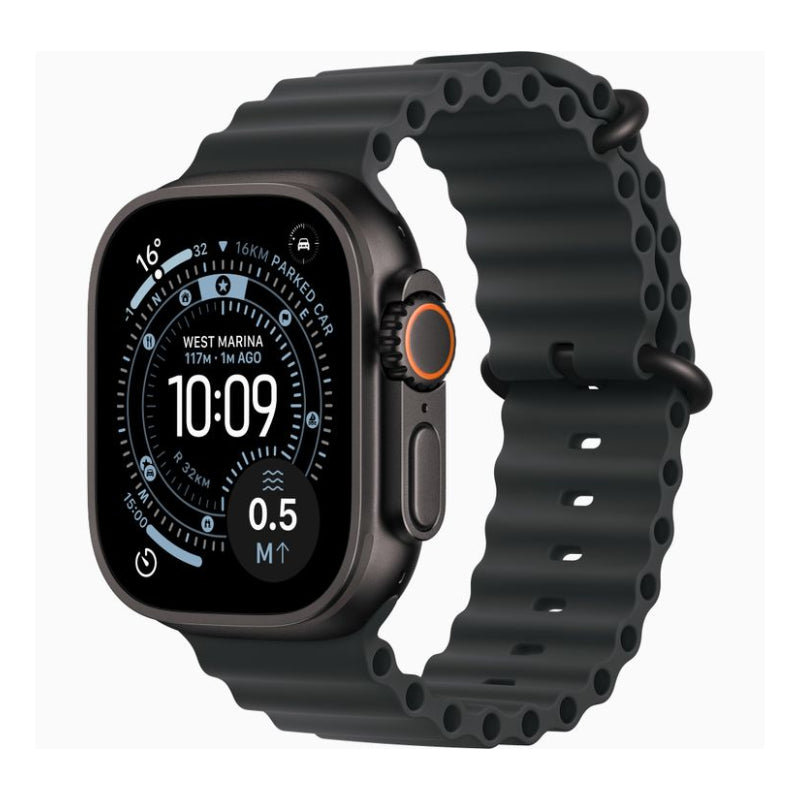 Smartwatch with a black band on a white background
