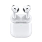 White wireless earbuds with charging case on a white background