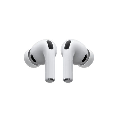 White wireless earbuds on a white background