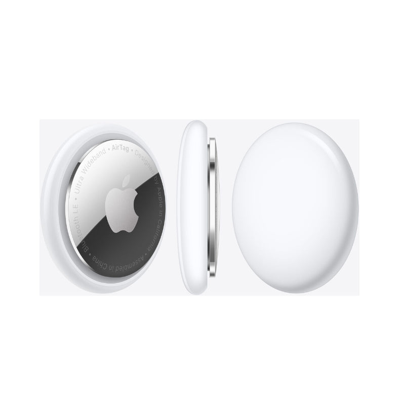 White Apple AirTag in packaging on a white background