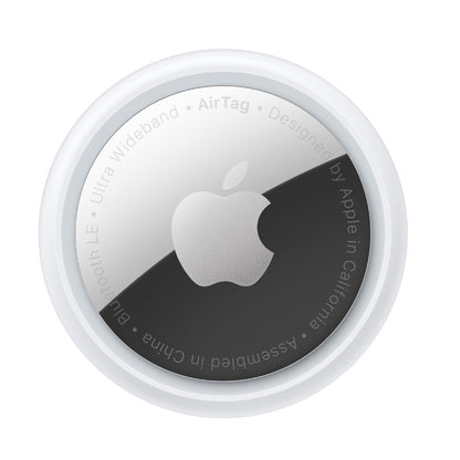 Apple AirTag with Apple logo on a white background