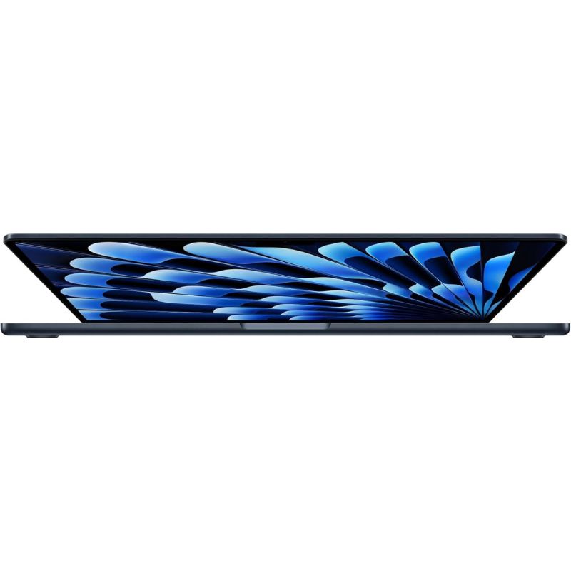 Laptop with a blue and black design on the screen against a white background