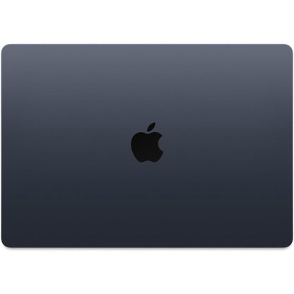 Black laptop with Apple logo on a white background