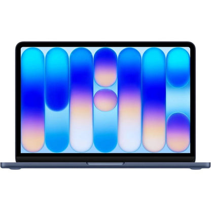 Laptop with a colorful abstract design on the screen against a white background
