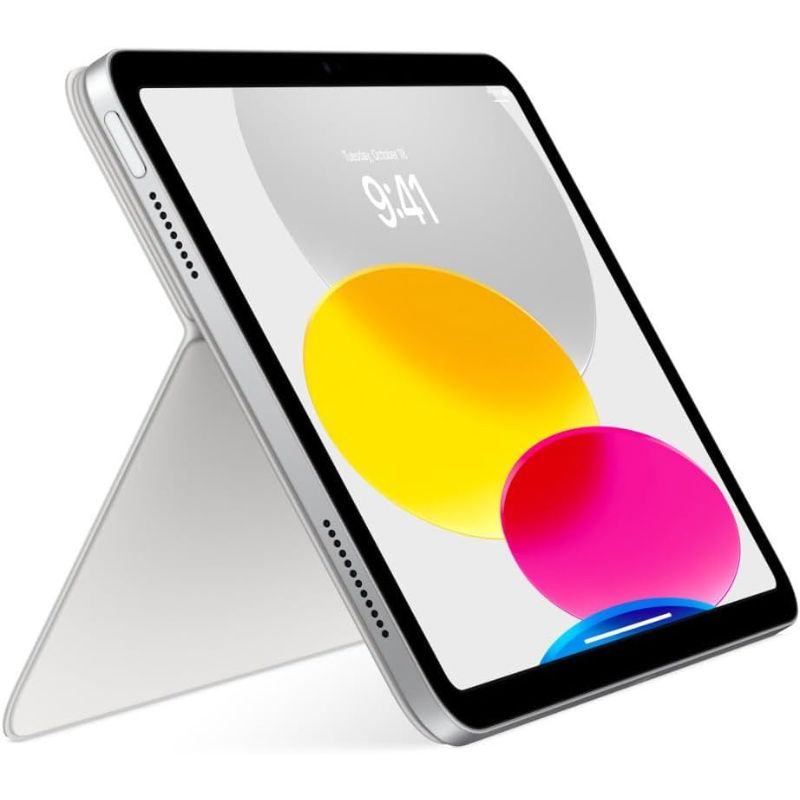 Tablet with colorful display on a white background