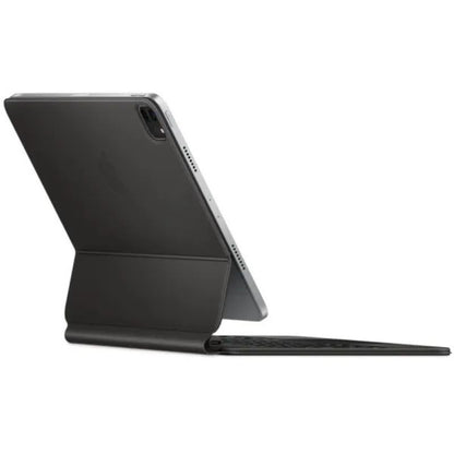 Black tablet case with a stand on a white background