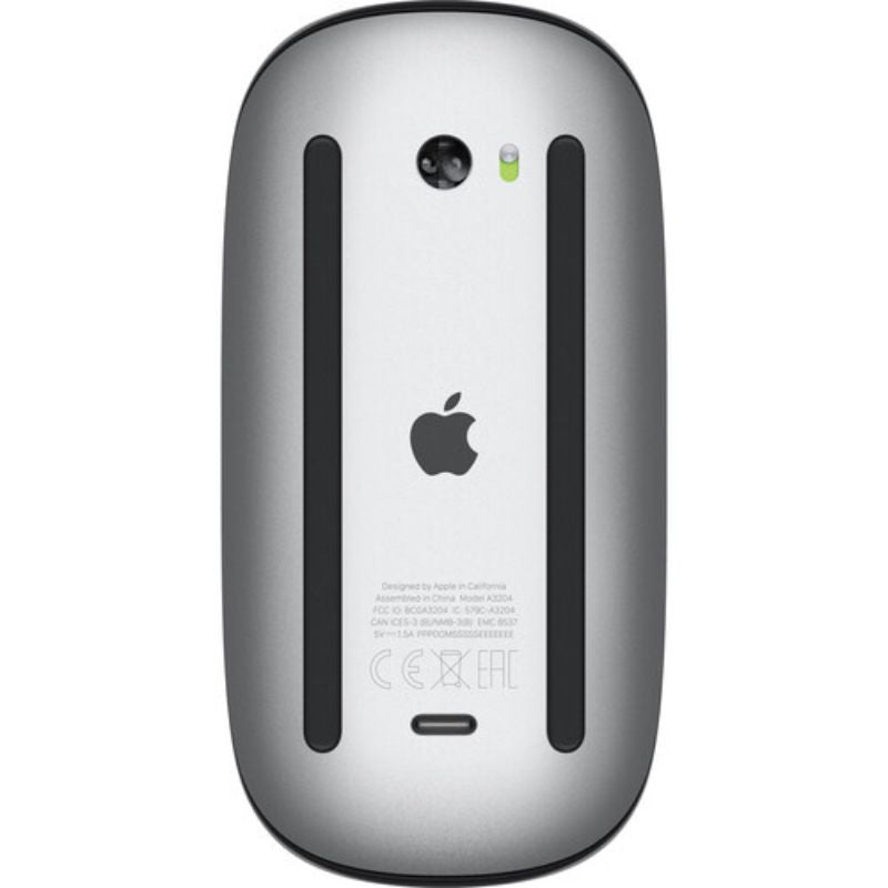 Back view of an Apple Magic Mouse 3 (USB C)-MXK63AM/A with a logo on a white background