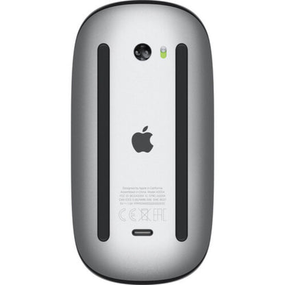 Back view of an Apple Magic Mouse 3 (USB C)-MXK63AM/A with a logo on a white background