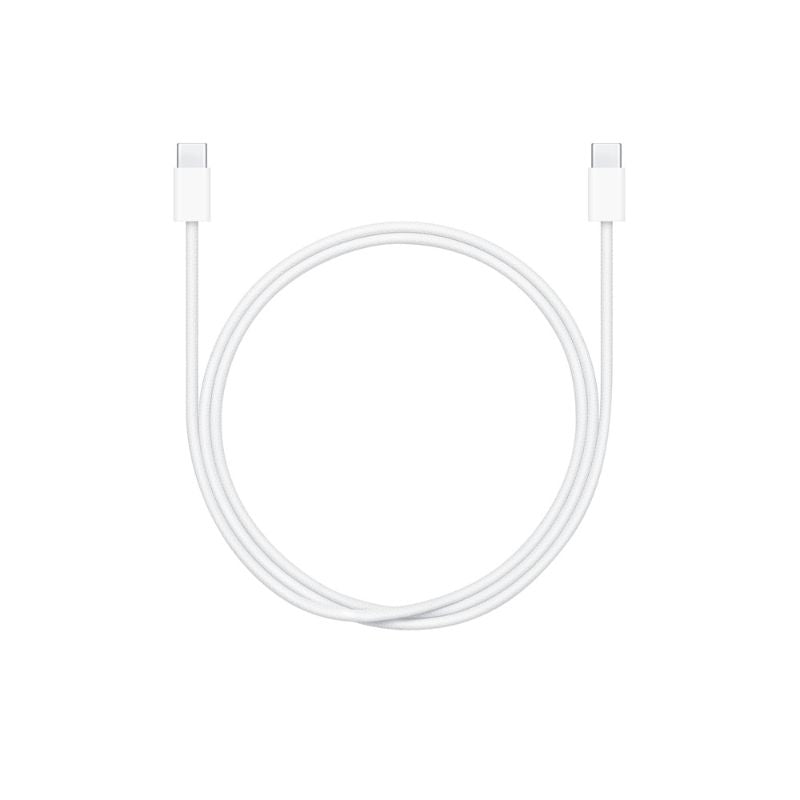 White cable with Apple connector on a white background