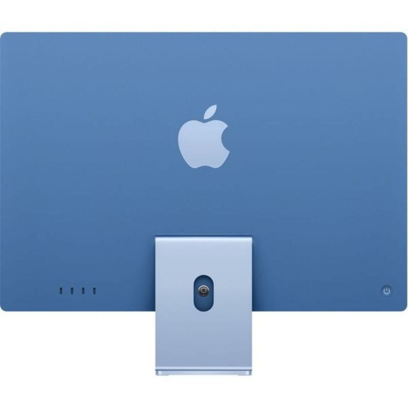 Blue Apple computer monitor with logo on a white background