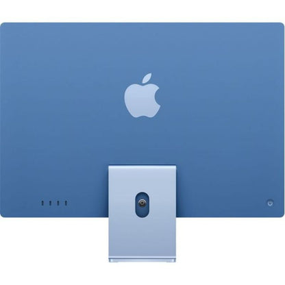 Blue Apple computer monitor with logo on a white background