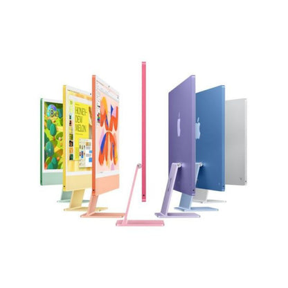 Colorful computer monitors and stands on a white background