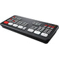 Black video editing controller with buttons on a white background