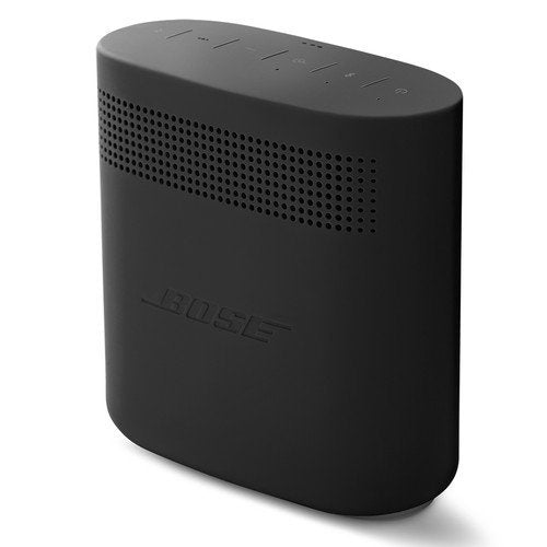 Black Bose portable speaker on a white background