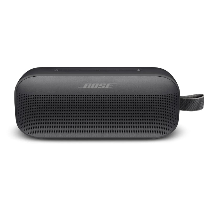 Black Bose portable speaker on a white background