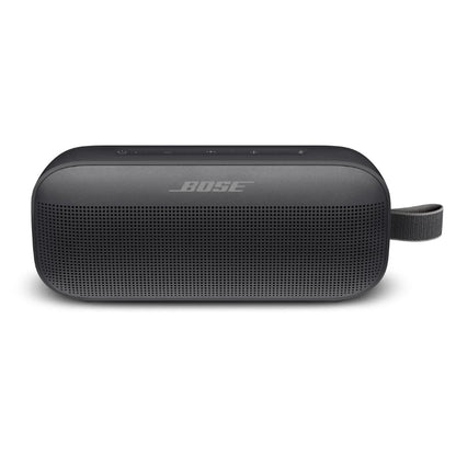 Black Bose portable speaker on a white background