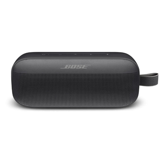 Black Bose portable speaker on a white background