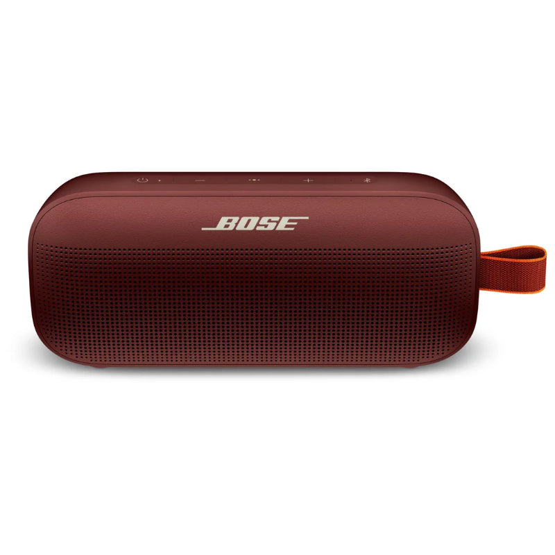 Red Bose portable speaker on a white background