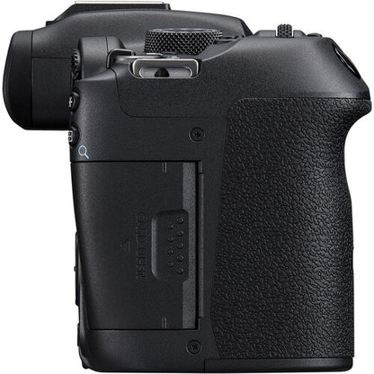 Top view of Canon EOS R7  camera body on a white background