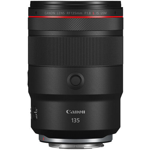 Canon RF 135mm F1.8 L IS USM lens on a white background
