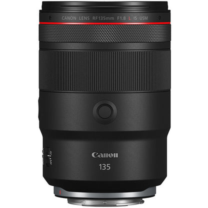 Canon RF 135mm F1.8 L IS USM lens on a white background