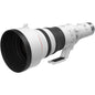 Camera lens with white body and black elements on a white background