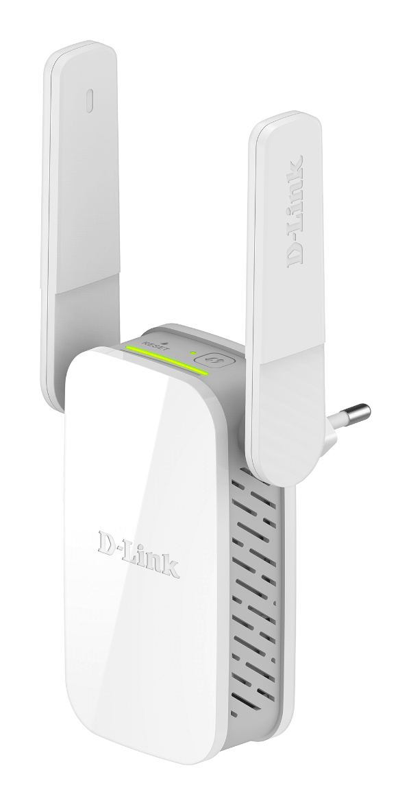 D-Link Wi-Fi range extender on a black background
