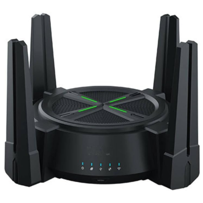 Black D-Link AX6000 Multi Gigabit Wi-Fi 6 Router - DIR-X6080ZD-Link with multiple antennas on a white background