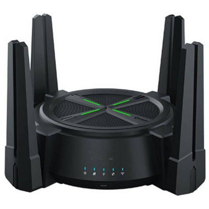 Black D-Link AX6000 Multi Gigabit Wi-Fi 6 Router - DIR-X6080ZD-Link with multiple antennas on a white background