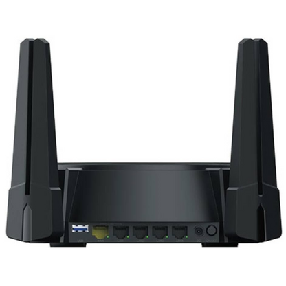 Black D-Link AX6000 Multi Gigabit Wi-Fi 6 Router - DIR-X6080Z with antennas and ports on a white background