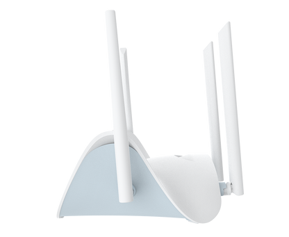 White D-Link BE3600 Wi-Fi 7 Dual-Band Mesh Router - DIR-BE364K with multiple antennas on a white background