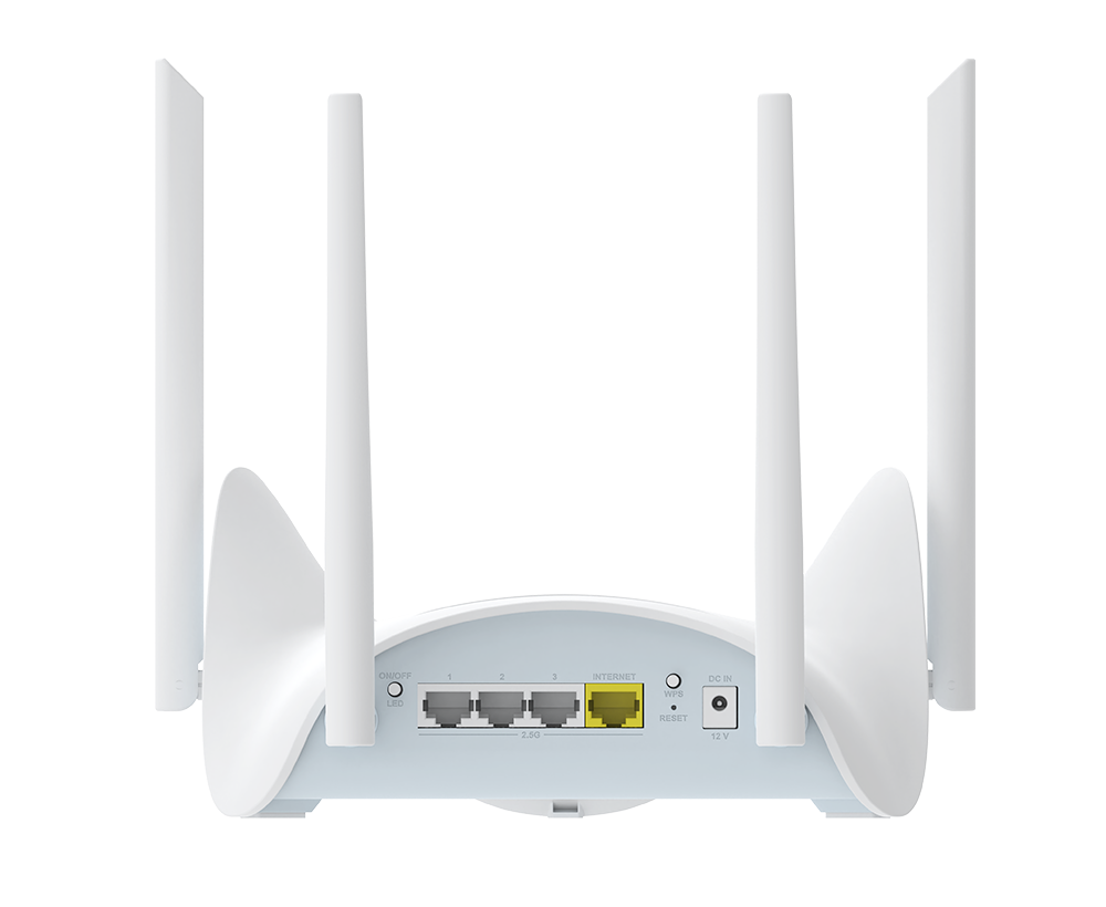 Wireless D-Link BE3600 Wi-Fi 7 Dual-Band Mesh Router - DIR-BE364K with multiple antennas on a white background