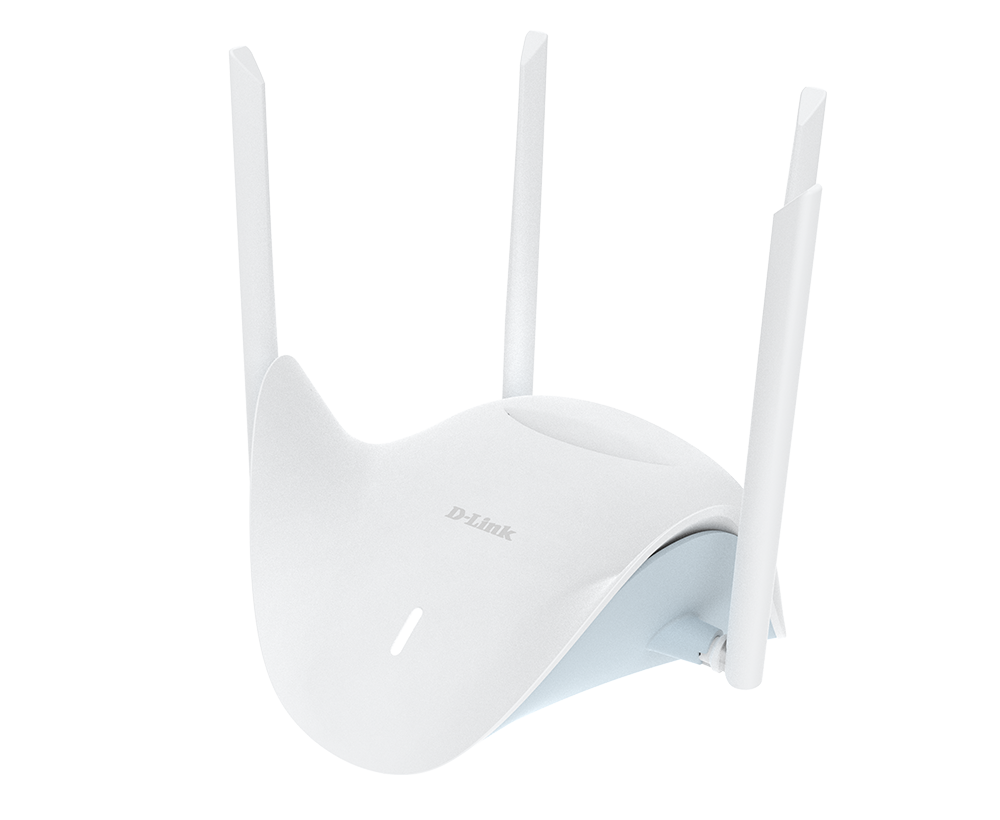 White D-Link BE3600 Wi-Fi 7 Dual-Band Mesh Router - DIR-BE364K with antennas on a white background