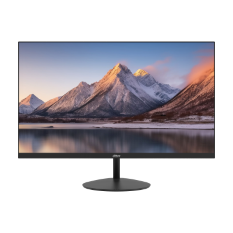 Monitor displaying a mountain landscape on a white background