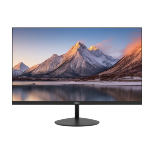 Monitor displaying a mountain landscape on a white background