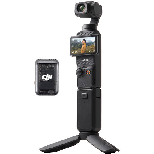DJI Osmo Pocket handheld camera with screen on a white background