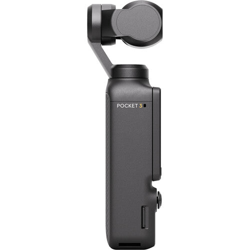 Black handheld camera stabilizer with 'Pocket 3' branding on a white background