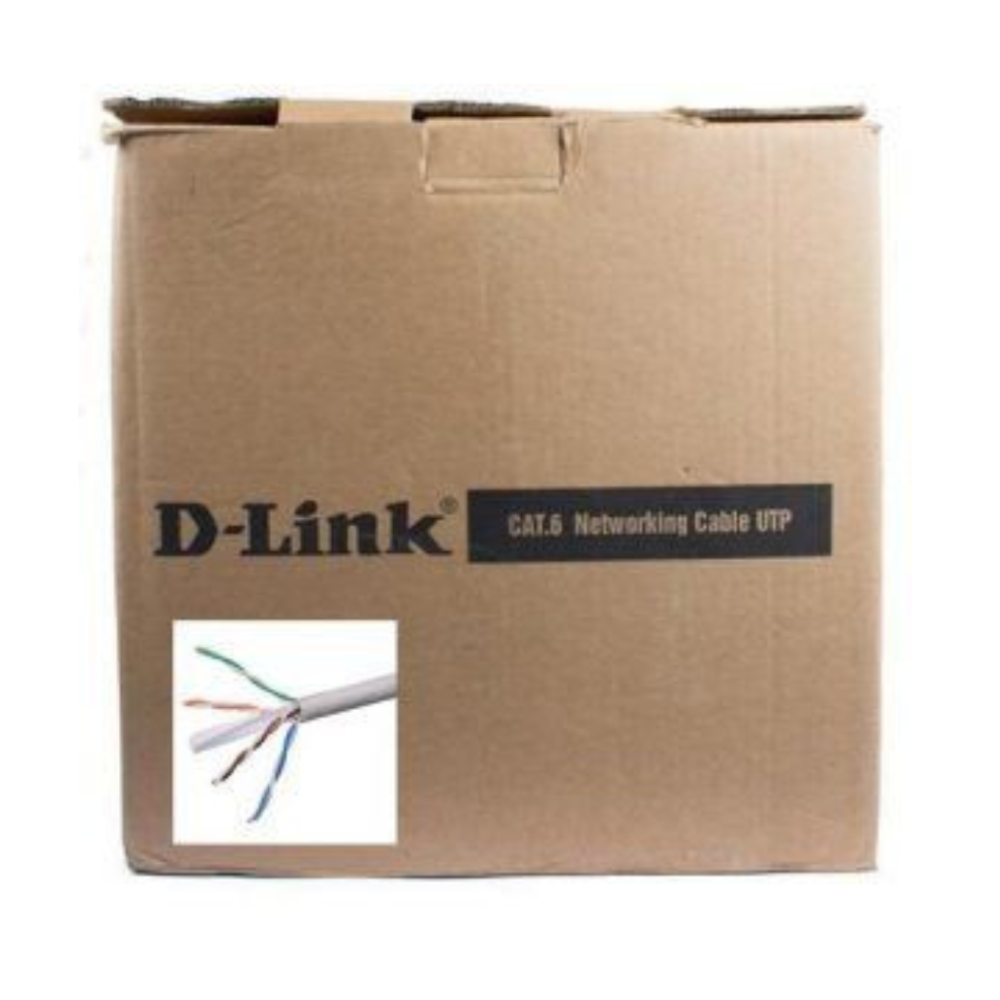 Cardboard box of D-Link CAT.5 networking cable on a white background