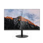 Monitor displaying a mountain landscape with a black stand on a white background